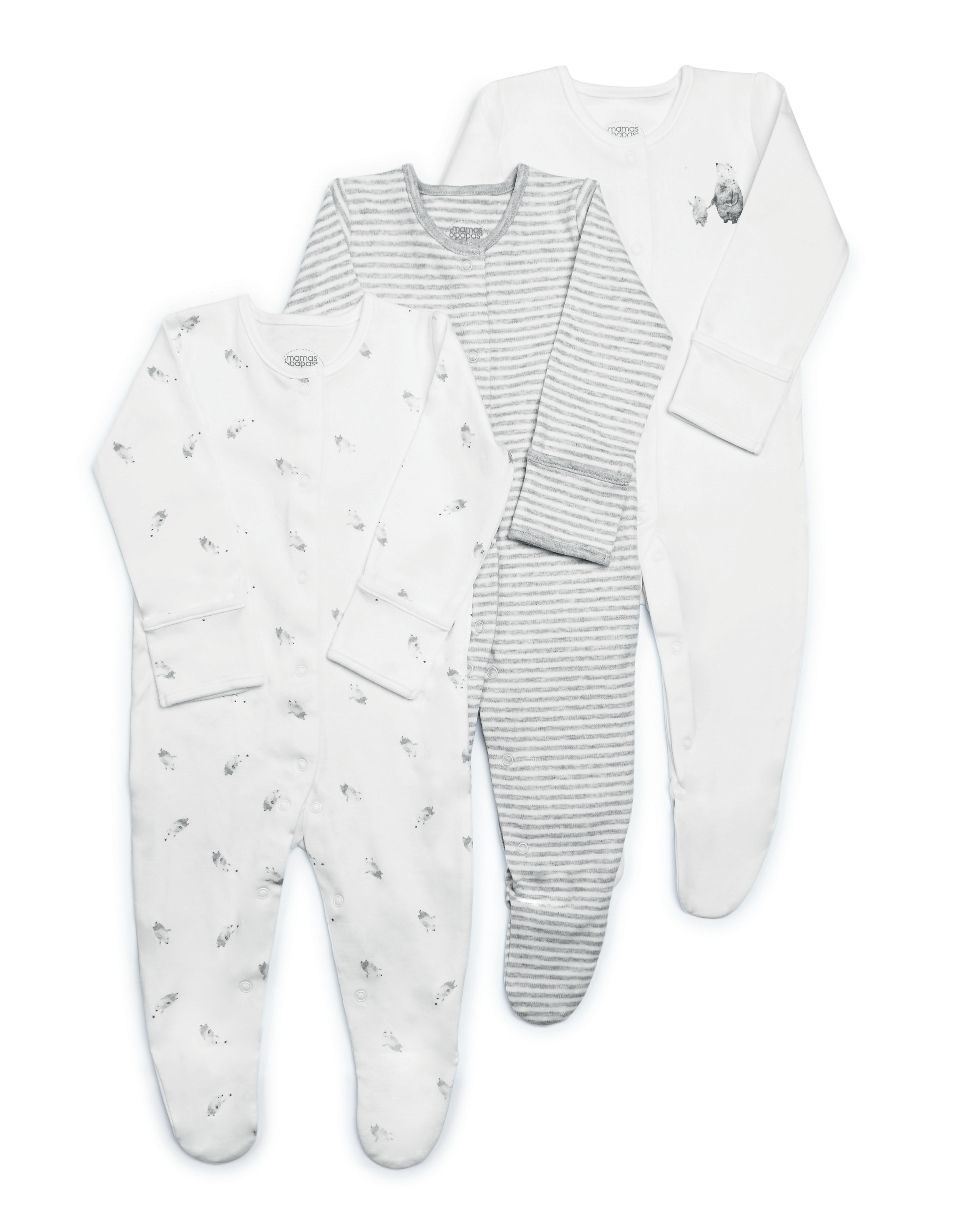 Mamas & Papas Bear Cotton Sleepsuits 3 Pack