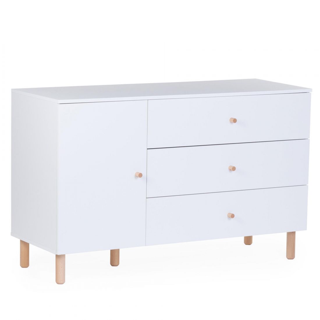 Childhome Kids Wonder White Chest with 3 Drawers & 1 Door & Changing Unit