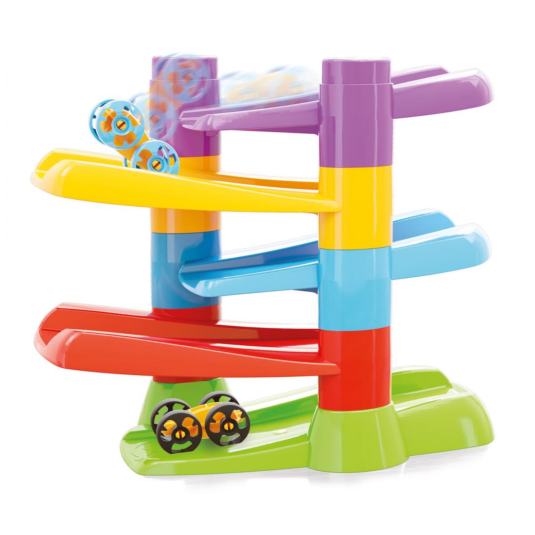 Breathtaking track, easy to assemble, where you can race the two flip-cars that flip at the end of each ramp, but never interrupt the race. Guaranteed fun for all ages.