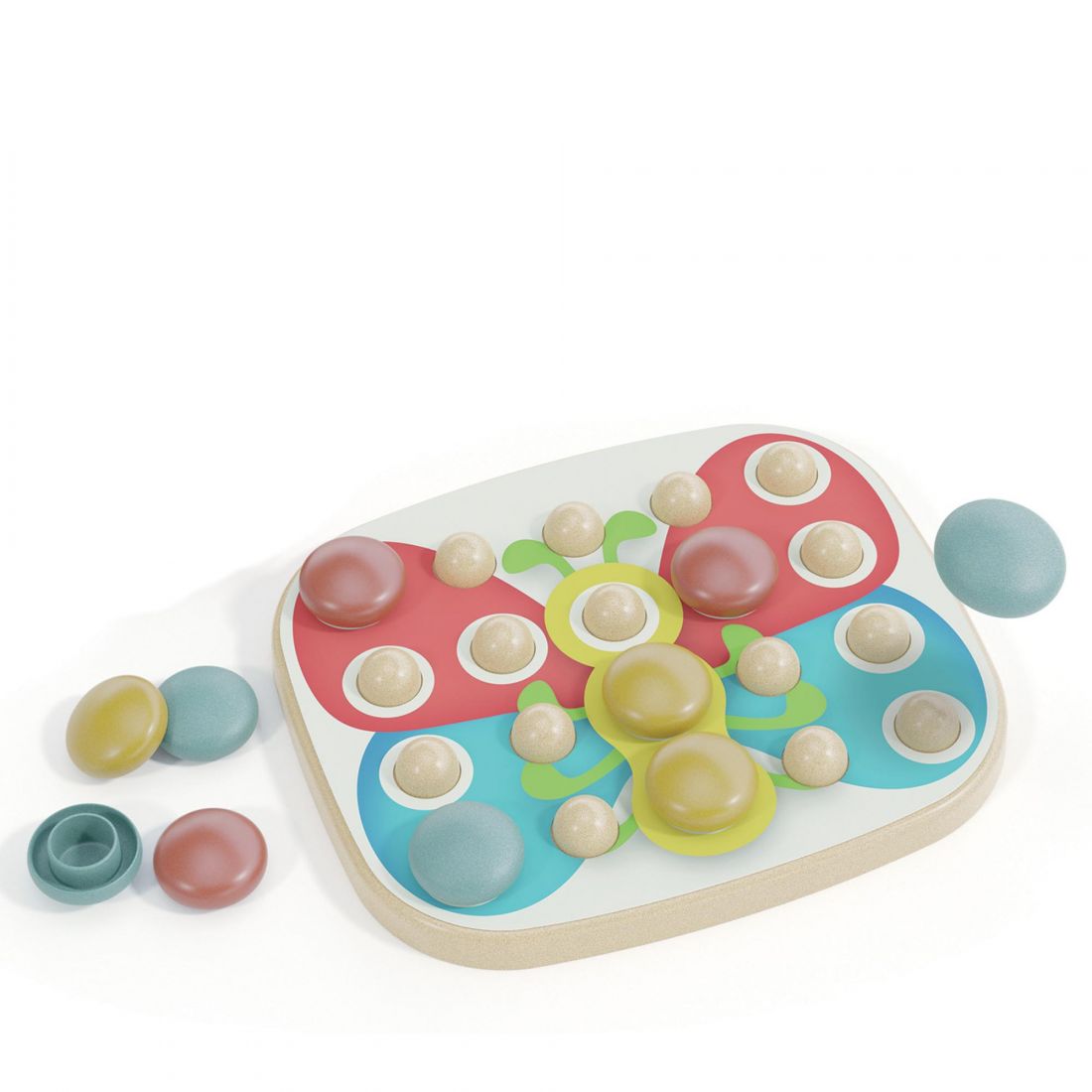 With this brand new green game, babies and children can play with colored buttons to create their beautiful mosaics. The extra-large round buttons are easy to grip as they are specially designed to facilitate handling by younger children. They are availab