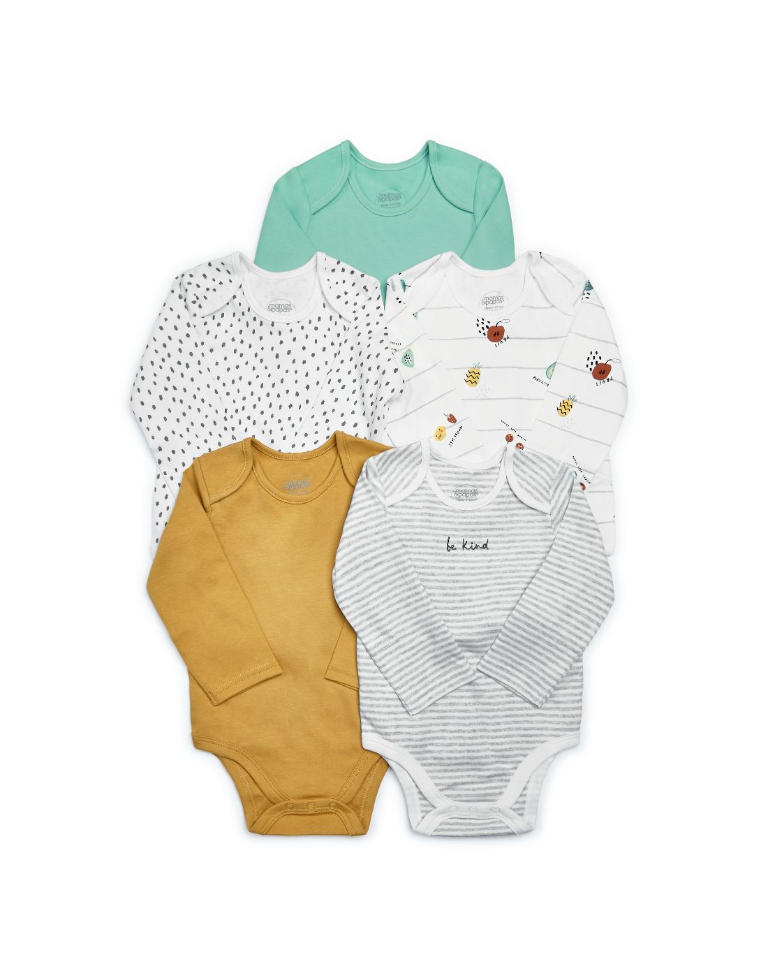 Mamas & Papas Mixed Long Sleeve Jersey Bodysuits 5 Pack