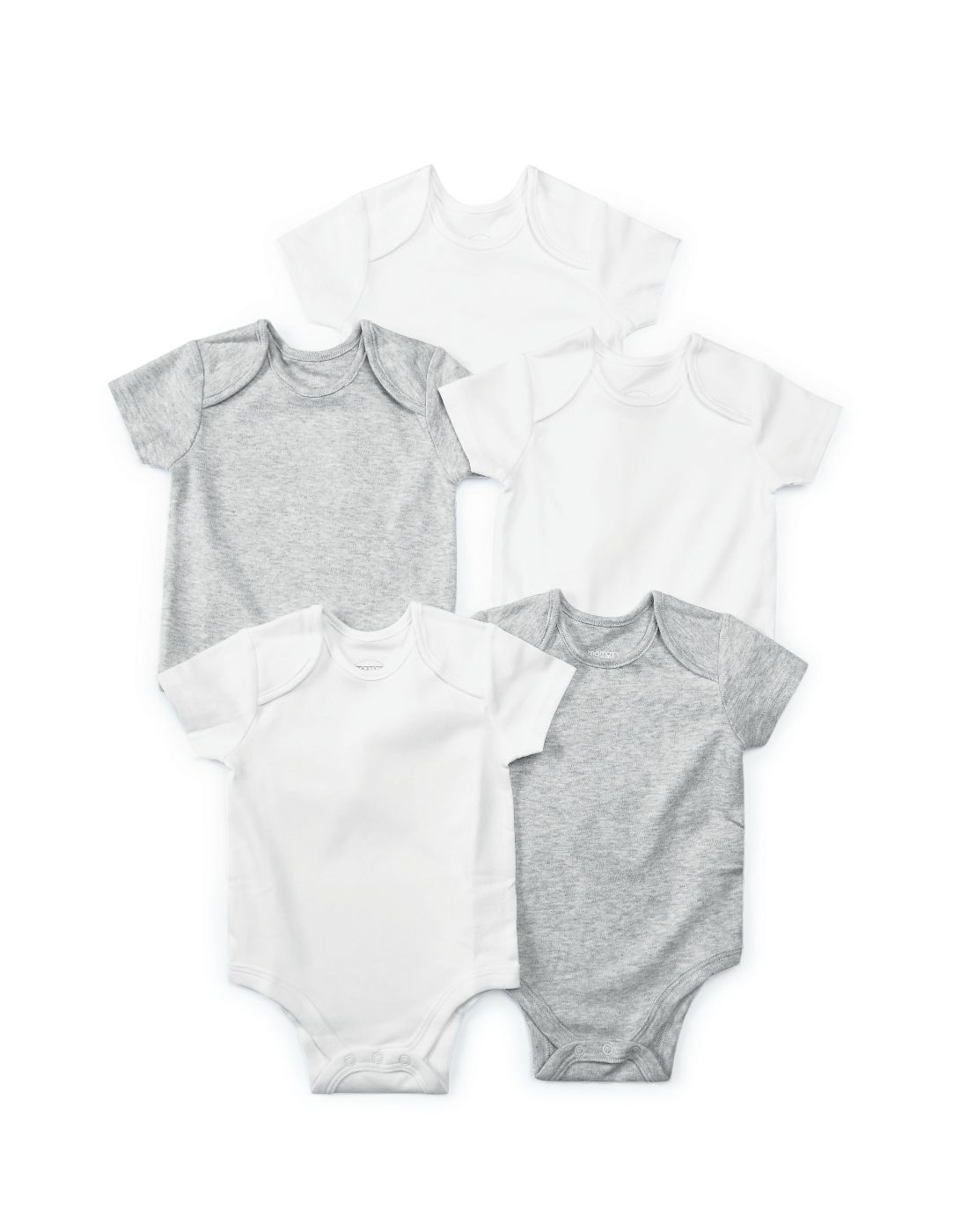 Mamas & Papas Grey Short Sleeve Cotton Bodysuits 5 Pack