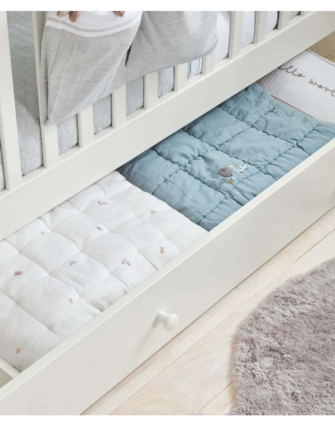 Mamas & Papas Adjustable Cot to Toddler Bed Sleigh WhiteWith Under-Bed Storage