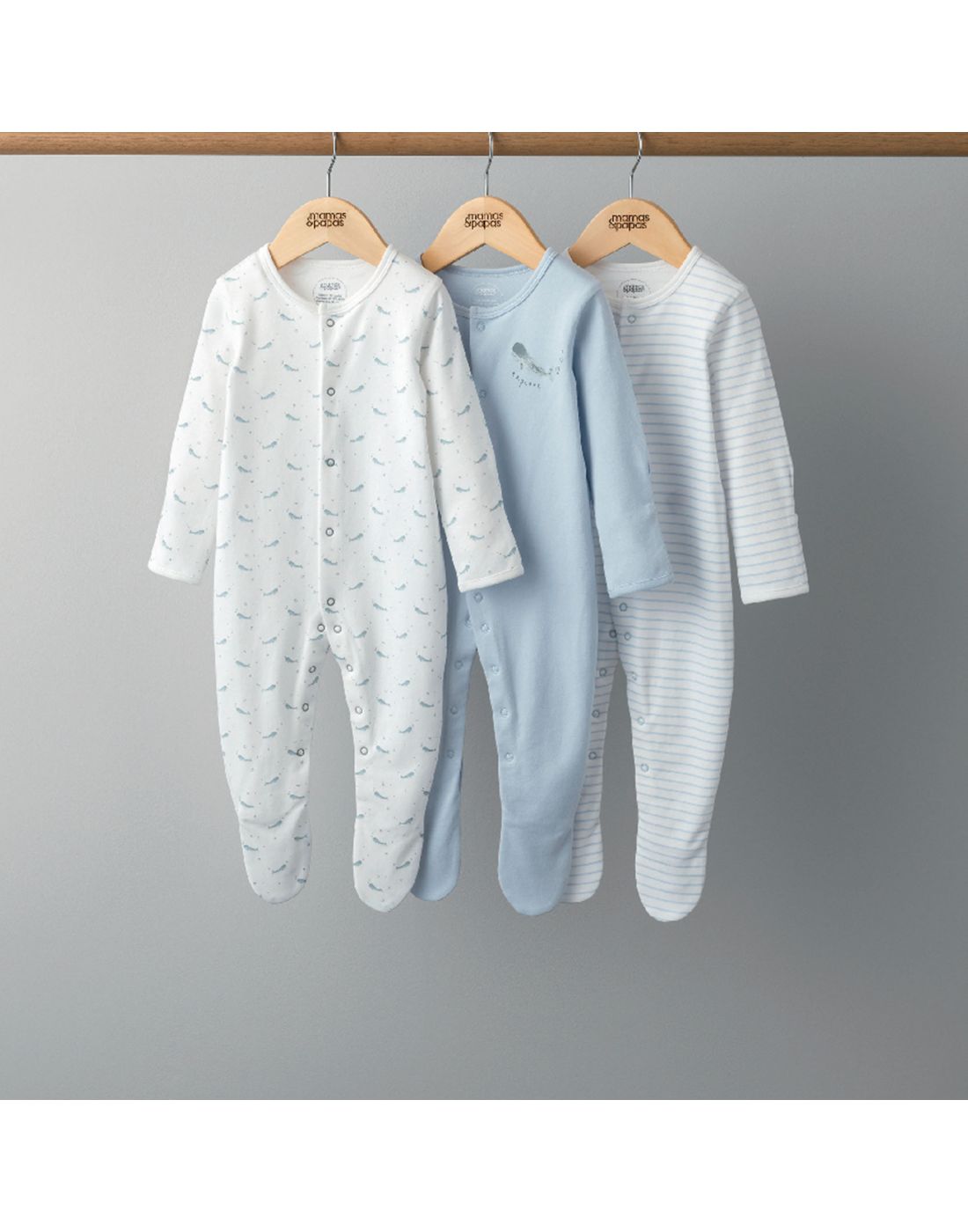 Mamas & Papas Whales Cotton Sleepsuits 3 Pack