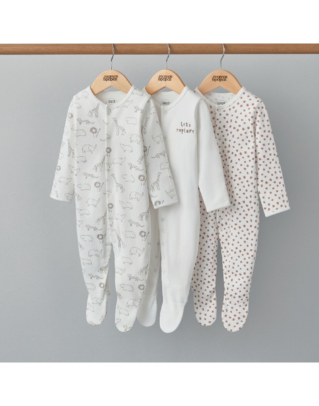 Mamas & Papas Safari  Cotton Sleepsuits 3 Pack