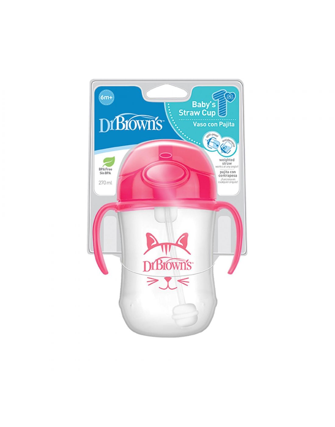    Dr.Brown's 270 ml Baby's First Straw Cup w/ Handles - Pink (6m+)