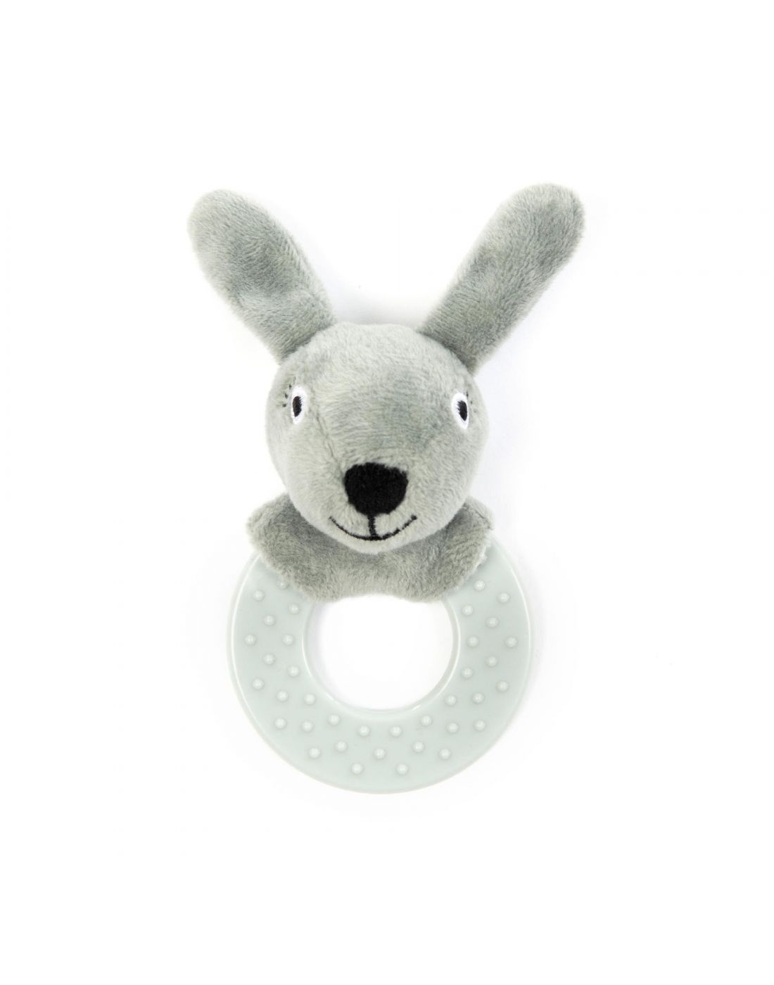 Small Stuff Rattle rubber ring rabbit light grey color
