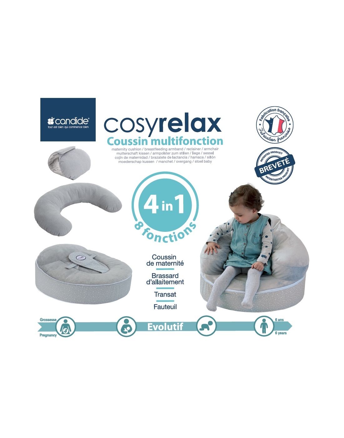 Candide Cosyrelax Grey-Multi Functions Cushion