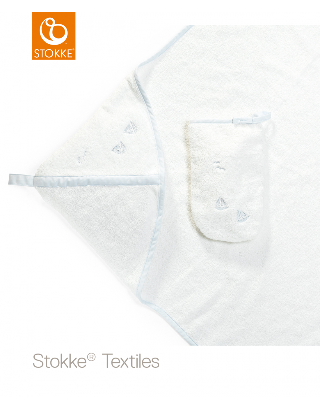 Stokke Baby Hooded Towel & Glove Blue Sea Organic Cotton