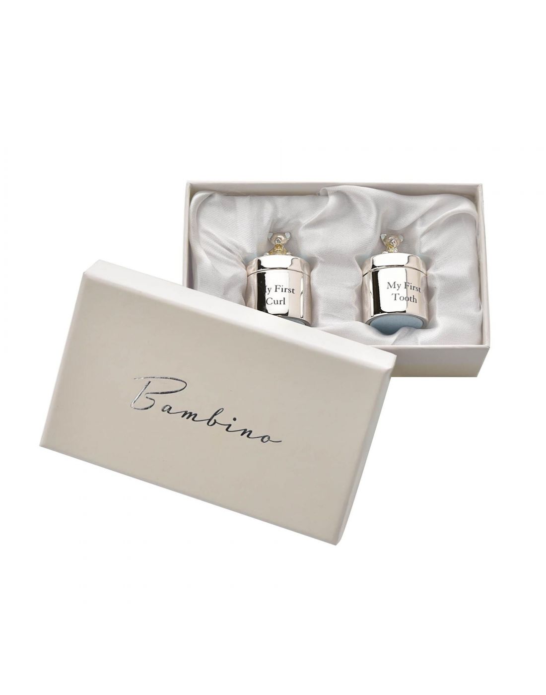 Bambino Silver Plated ''First Tooth'' & ''Curl Box'' Blue