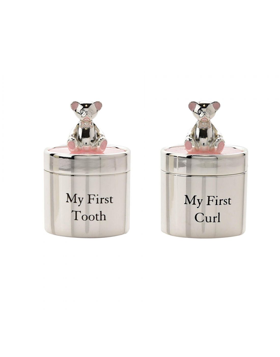 Bambino Silver Plated ''First Tooth'' & ''Curl Box'' Pink