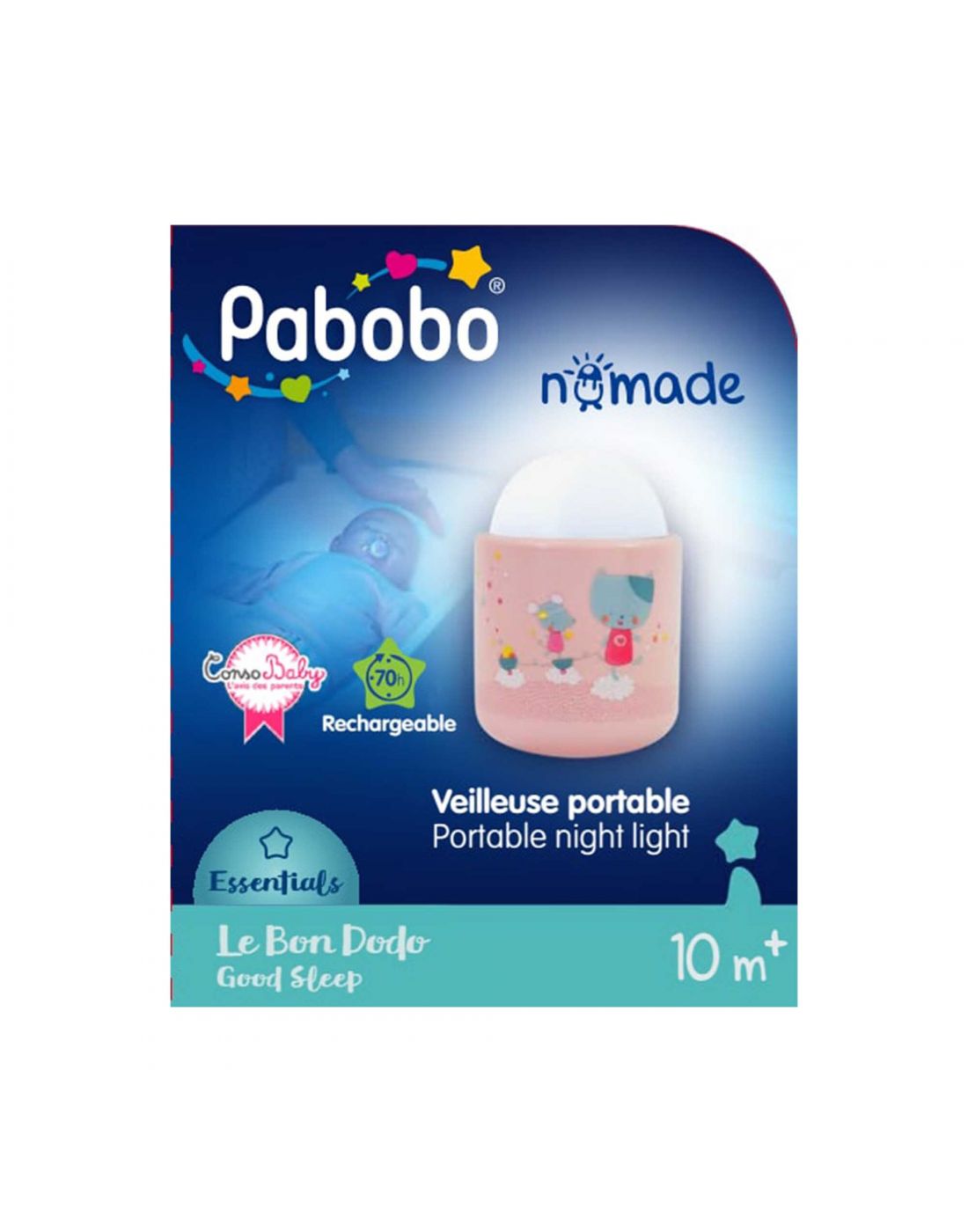 Pabobo Portable Nightlight 70H Battery Time Pink