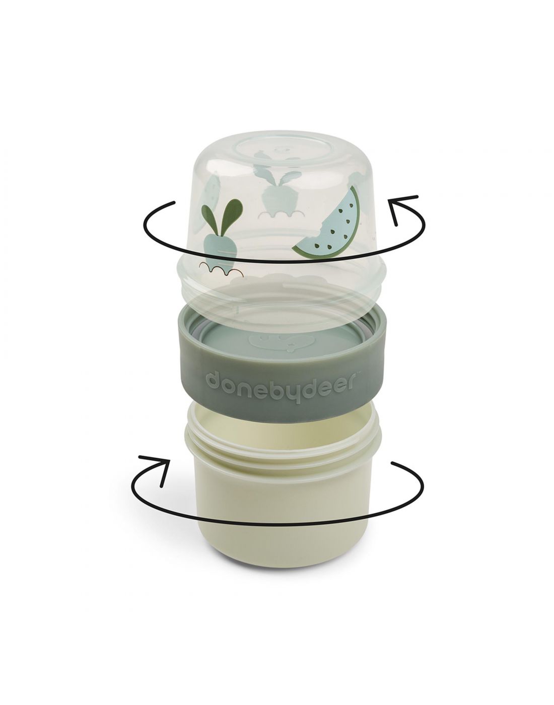 Done By Deer To go 2-way snack container S Birdee Green 150 ml 
