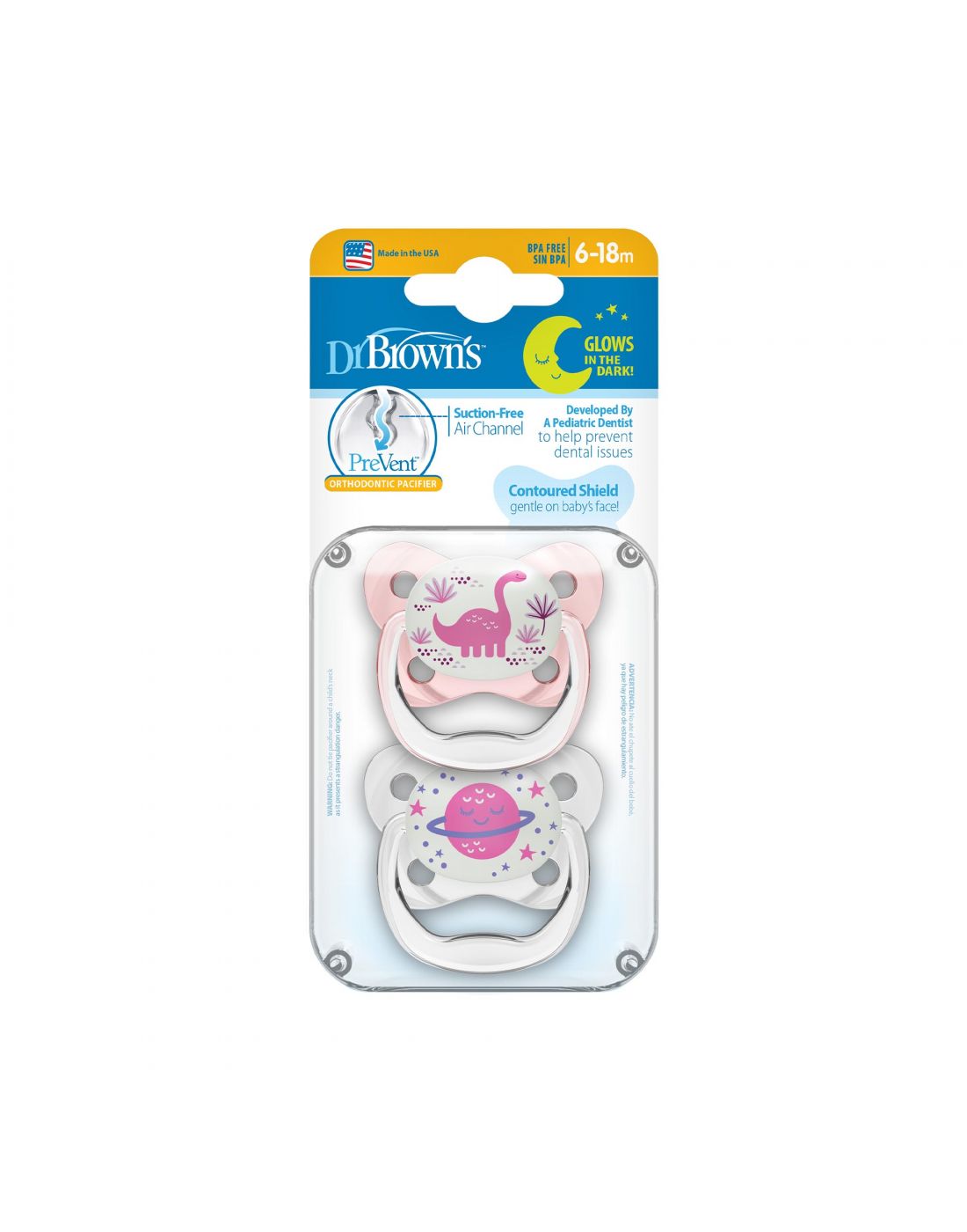 Dr.Brown's Night pacifier girl level 1, 6-18 months 
