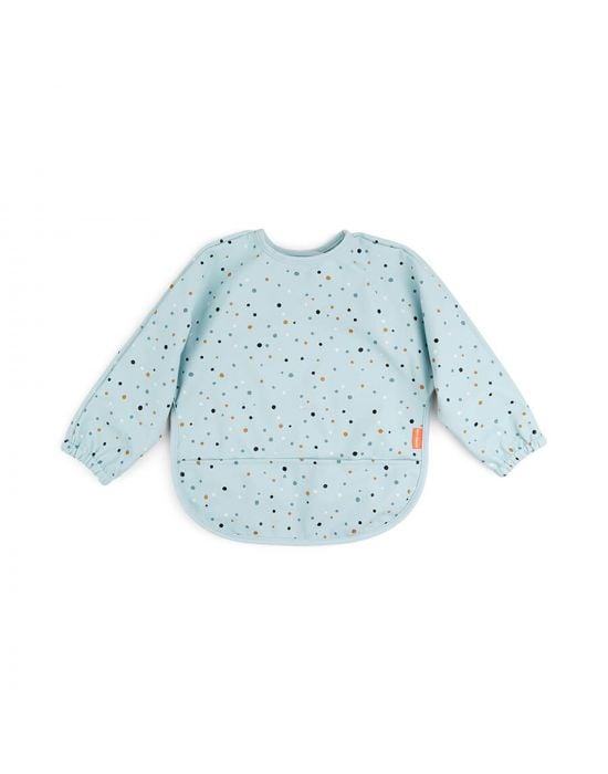 Done by Deer baby Sleeved pocket bibHappy dots Blue