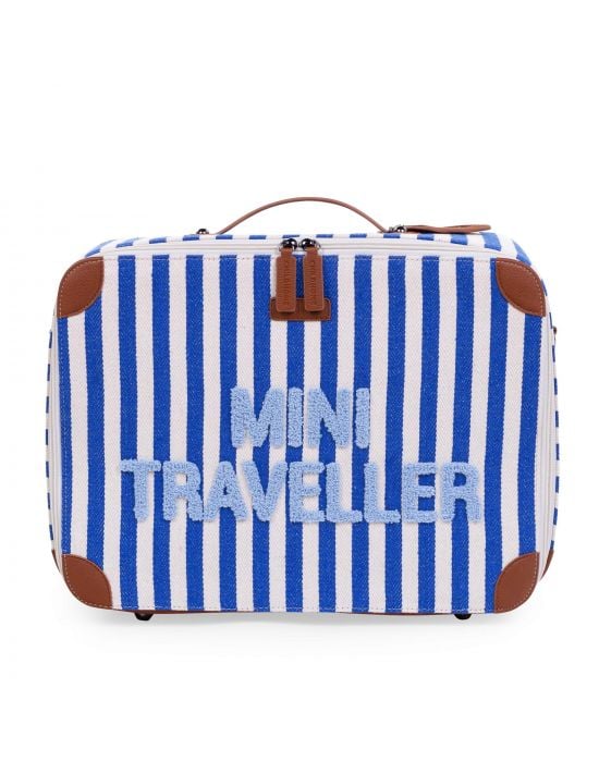 Childhome Mini Traveller Kids Suitcase Stripes Electric Blue-Light Blue