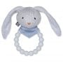 Small Stuff Rattle, silicone ring with knitted bunny, light blue
