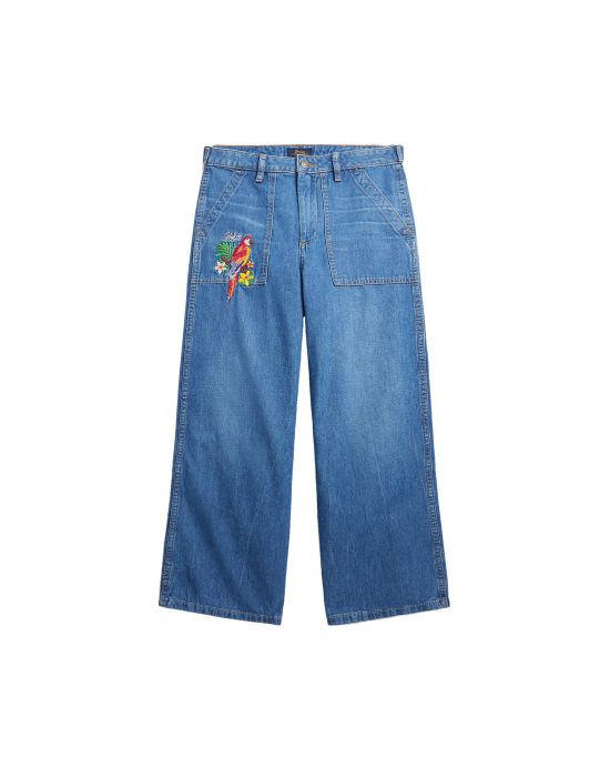 Polo Ralph Lauren Kids Tropical-Embroidery Wide-Leg Jean