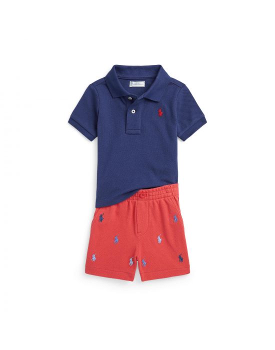 Polo Ralph Lauren Baby Boys Navy Blue & Red Logo Shorts Set