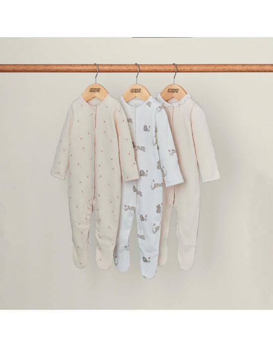 Mamas & Papas Bunny Floral Sleepsuits Set of 3