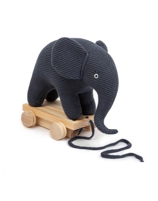 Small Stuff Pull along elephant knitted dark denim
