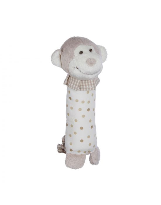 Soft Toy Monkey Ratlle Ivory-Polka Dot 18cm
