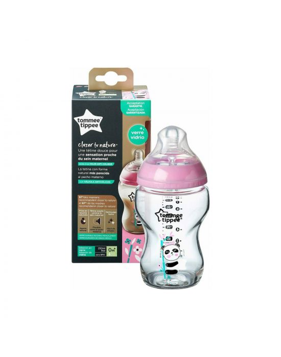 Βρεφικό Μπιμπερό Γυάλινο 250ml Ροζ Closer to nature Μικρής ροής 0M+ Tommee Tippee