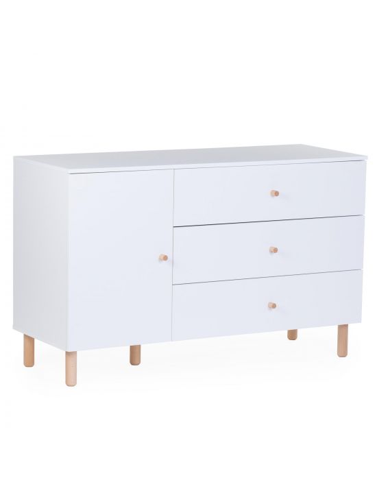 Childhome Kids Wonder White Chest with 3 Drawers & 1 Door & Changing Unit