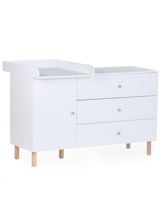 Childhome Kids Wonder White Chest with 3 Drawers & 1 Door & Changing Unit