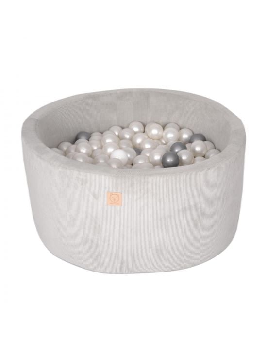 Misioo Ball Pit 90x30 Round Corduroy, Light Grey, Silver/Pearl

