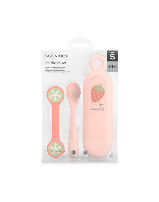 Θήκη με Κουτάλι & Πιάστρα Σιαλάρας +4μ Strawberry Suavinex