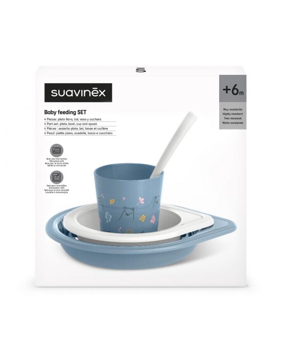 Σετ Φαγητού πλαστικό 4τεμ +6μ Blue Suavinex