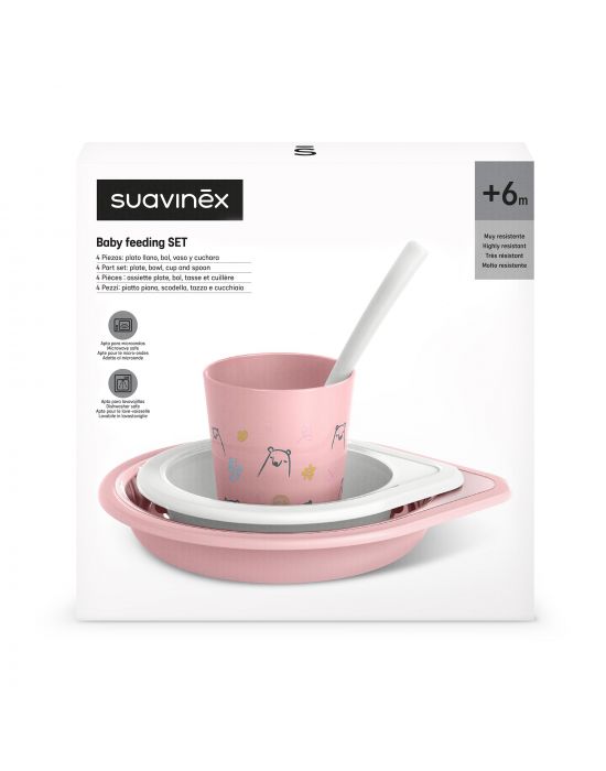 Σετ Φαγητού πλαστικό 4τεμ +6μ Pink Suavinex