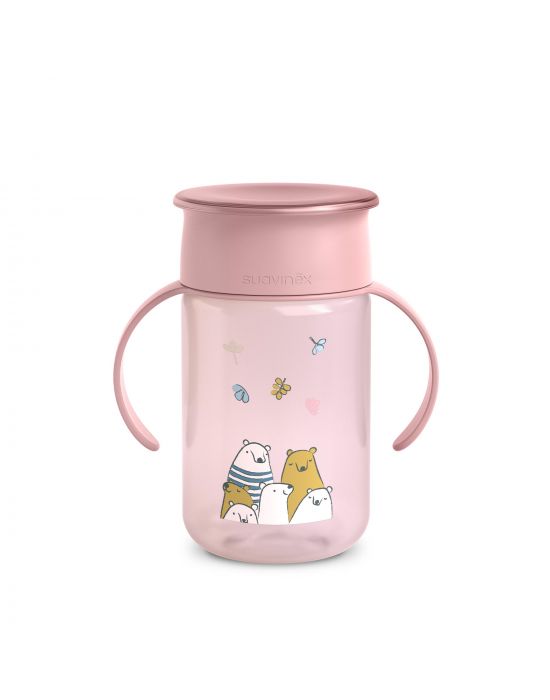 Ποτήρι Εκπαιδευτικό 360 με λαβές 340ml +12μ BEAR Pink Suavinex