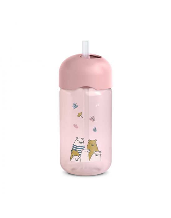 Παγούρι με καλαμάκι Σιλικόνης 340ml +18μ BEAR Pink Suavinex