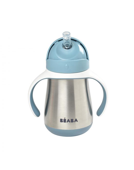 Μπουκάλι Θερμός Ανοξείδωτο με λαβές 250ml +8μ Windy Blue Béaba