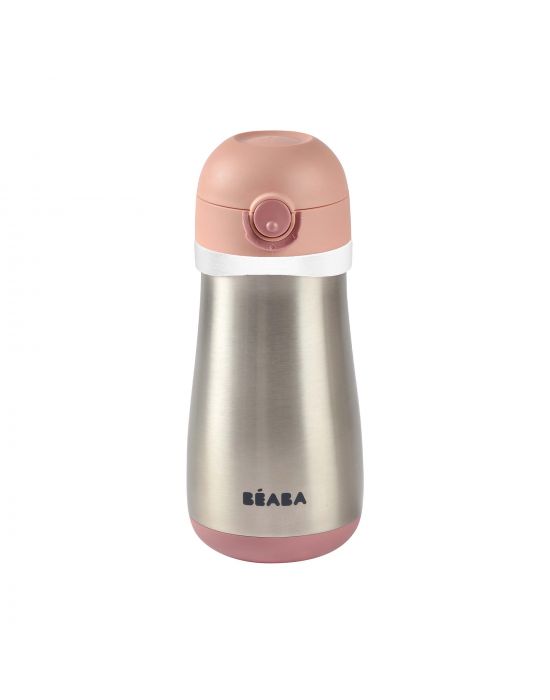 Μπουκάλι Θερμός Ανοξείδωτο με λαβή 350ml +18μ Old pink Béaba