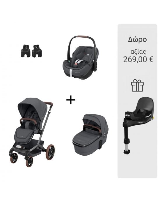 Καρότσι Fame Twillic Graphite Με Πορτ-Μπεμπε + Σετ Αντάπτορες+Κάθισμα Αυτοκινήτου PEBBLE 360 PRO2 Twillic Graphite Δώρο η Βάση FamilyFix 360 PRO